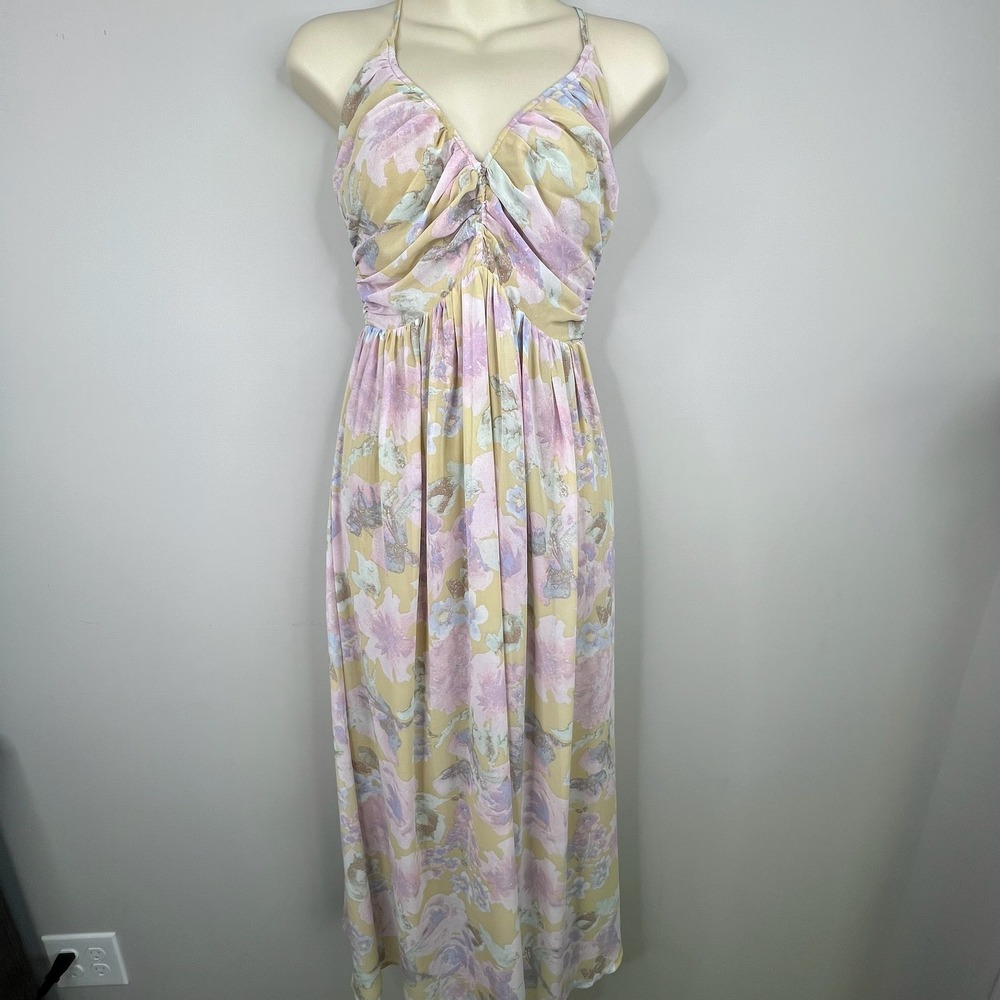 Floral Maxi Dress Fairy‎ Ethereal Flowy Halter dress chiffon Pastel Small